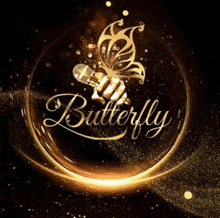 a logo for butterfly features a butterfly holding a microphone