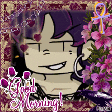 a picture of a cartoon character with the words good morning written on it