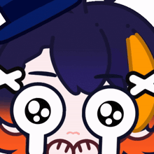 a cartoon drawing of a girl with a top hat and tears coming out of her eyes
