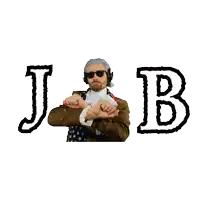 a man is covering his face with his hands and the letters jb are above him