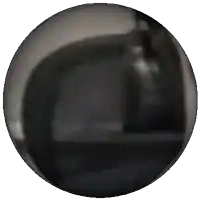 a black circle on a white background with a reflection of a person