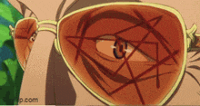 a close up of a person wearing sunglasses with a pentagram on the lenses