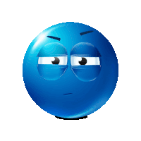 a blue smiley face with a tired look on its face