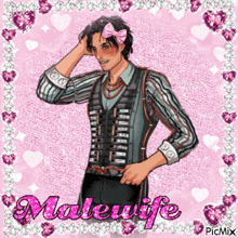 a picture of a man with a pink bow in his hair and the name malewife on the bottom