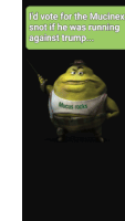 a cartoon character with the words i 'd vote for the mucinex snot if he was running against trump on it