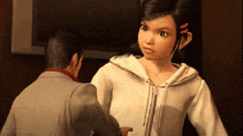 a man and a girl are standing next to each other in a video game