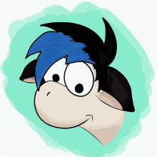 a drawing of a person with blue hair
