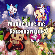 a picture of a girl with butterflies says mudae give me gagamaru pls