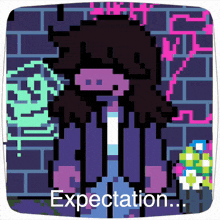 a pixel art of a person with the word expectation written below them