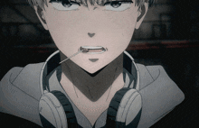 a close up of a person with headphones on