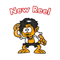 a cartoon of a man with the words new reel above him