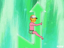 a cartoon of a man sitting on a green arrow with the letters re2en on the bottom