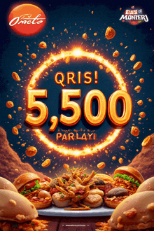 an advertisement for a restaurant says qris 5,500 parlay