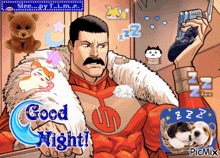 a cartoon of a man in a fur coat with the words good night