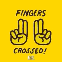 a yellow background with two fingers crossed on it .