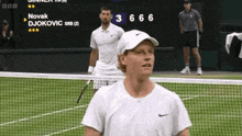 novak djokovic is playing a tennis match with a score of 3.6666