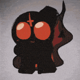 a cartoon drawing of a skull with red eyes and a cross on its head