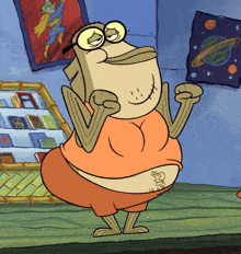 a cartoon character has a tattoo on his belly