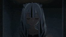 a girl with a cat ear says heh in a dark room