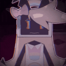a cartoon character with a pink bow on his head