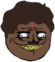 a cartoon of a man with a red bindi on his forehead is smiling