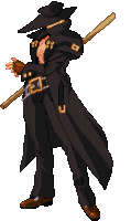a pixel art drawing of a man holding a stick