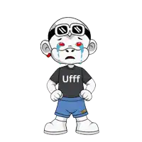a cartoon character is wearing a black shirt that says ufff