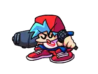 a cartoon character is holding a microphone and a drill .