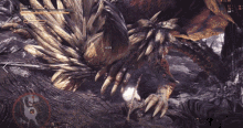 a screenshot of a video game shows a monster with a very large claws