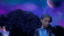 a person is standing in front of a starry sky looking up at the stars .