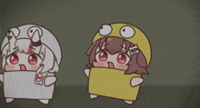 a cartoon drawing of a girl wearing a yellow frog hat
