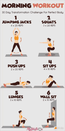 morning workout jumping jacks squats push ups sit ups
