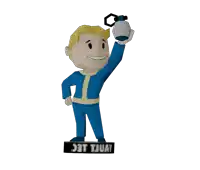 a statue of vault boy from fallout holding a grenade with the word tauay below him