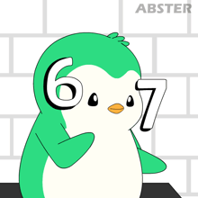 a green penguin with the number 6 on it