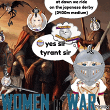 a picture of a woman in a knight 's helmet with the words " women in war " on the bottom
