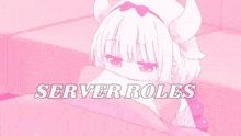 a girl with horns is laying on a pink couch with the words `` server roles '' written above her .
