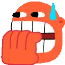 a cartoon character with a fist in his mouth and a tear running down his face .