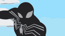 a cartoon of a spider man in a black suit with a spider web on his chest .