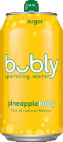 a can of pineapple bubbly sparkling water has a green cap