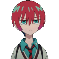 a cartoon character with red hair and blue eyes is wearing a blue shirt and red tie .