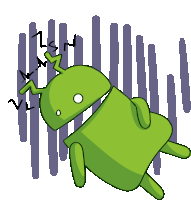 a pixel art drawing of a green android laying on its back