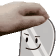 a hand is holding a mirror with a smile on its face .