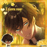 a picture of a boy with the words " i love you " written on it