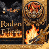a poster for raden and friends with a guitar and a microphone