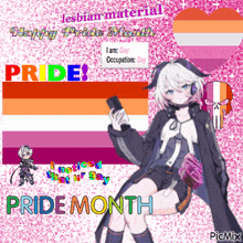 a picture of a girl holding a cell phone with pride month written on it