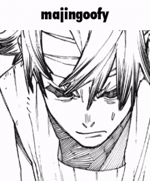 a black and white drawing of a man 's face with the words majingoofy above it