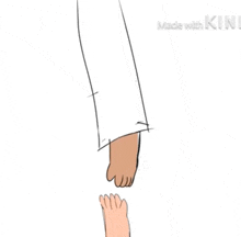 a cartoon of a person holding a child 's foot .