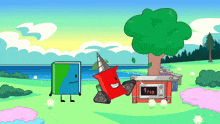 a cartoon drawing of a red object with 1/10 on it