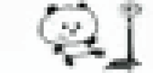 a pixel art of a panda bear standing next to a microphone .