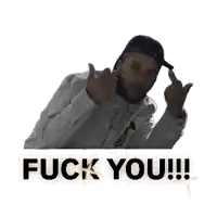 a man with a beard is giving the middle finger and the words fuck you !!! are below him .